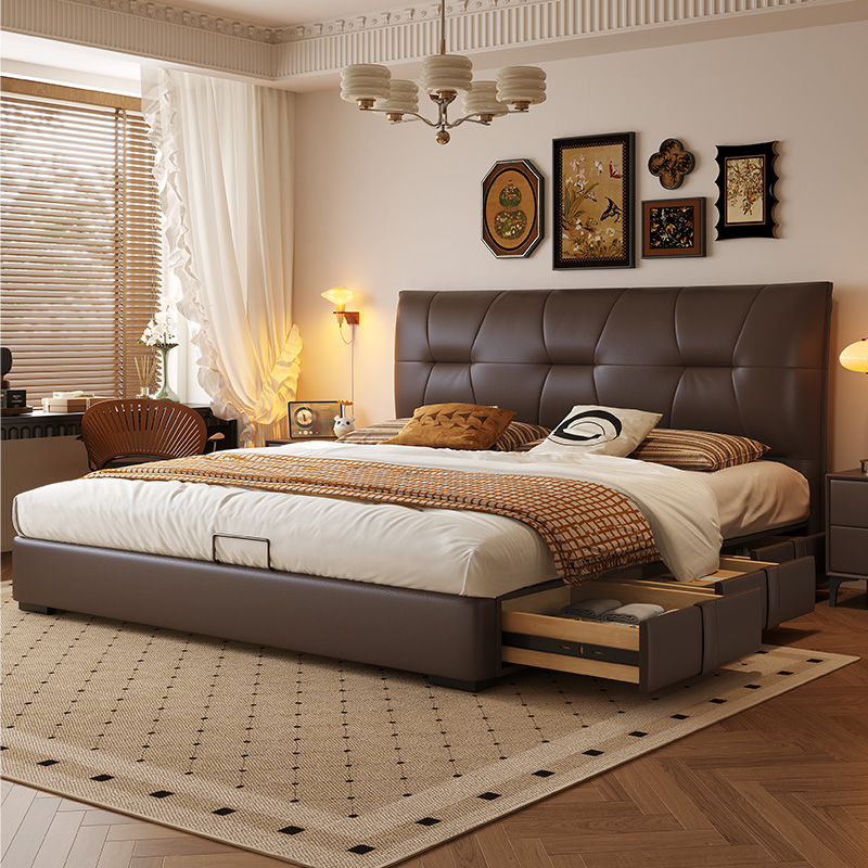 馨佰利真皮床复古风软靠包可储物