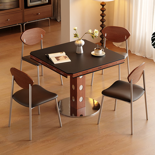 馨佰利岩板餐桌中古风可折叠餐桌