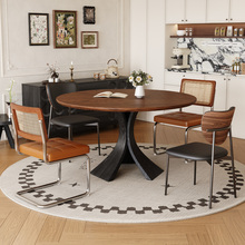 馨佰利实木餐桌家用小户型窈窕圆桌中古风客厅实用复古圆形吃饭桌