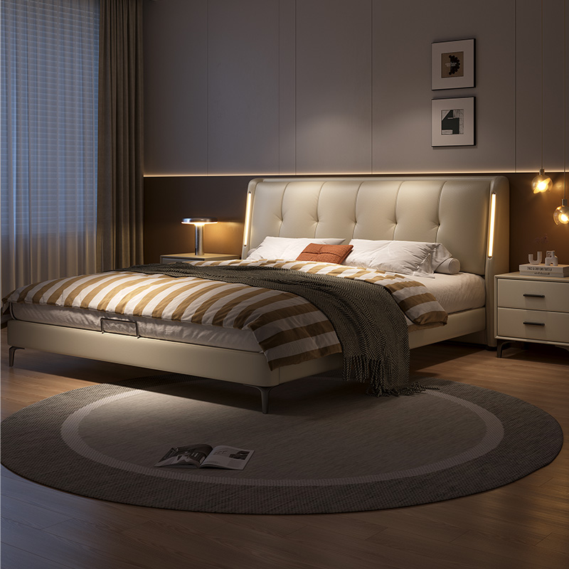 馨佰利真皮床现代简约可储物皮床