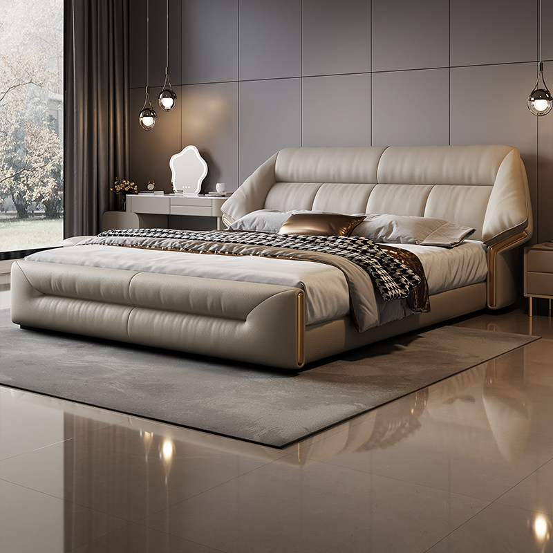 馨佰利真皮床1米8双人床轻奢现代卧室床主卧大床可储物软靠包婚床