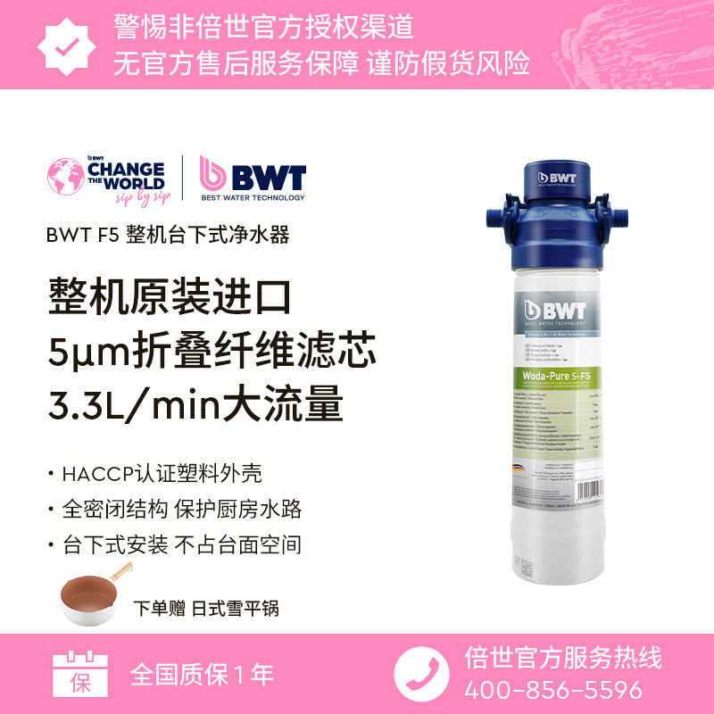德国BWT倍世进口净水器家用厨房台下前置过滤器Woda PureS-F5整机