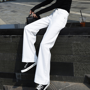 宽松显瘦直筒泫雅百搭垂感拖地长裤 高腰白色阔腿牛仔裤 女2021新款