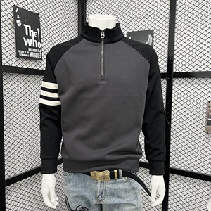 【网49】百搭撞色半拉链立领卫衣A079-W124-P38,灰色卫衣拼接连衣裙搭配什么鞋子图片