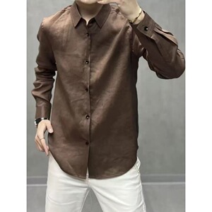 【网14】25秋冬款棉麻男士新品长袖衬衫A079-RS128-P34,rapper穿衬衫如何搭配图片