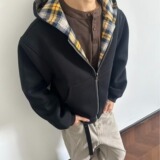 【254】5双面穿千鸟外套男情侣宽松开衫连帽卫衣A079-WY118-P55，女装短外套，电商A079