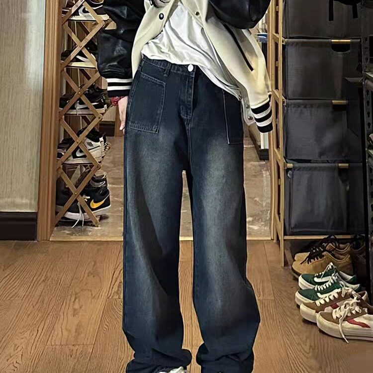[008]蓝灰色直筒宽松牛仔裤高腰阔腿长A079-N673-P37,男装牛仔裤,电商A079