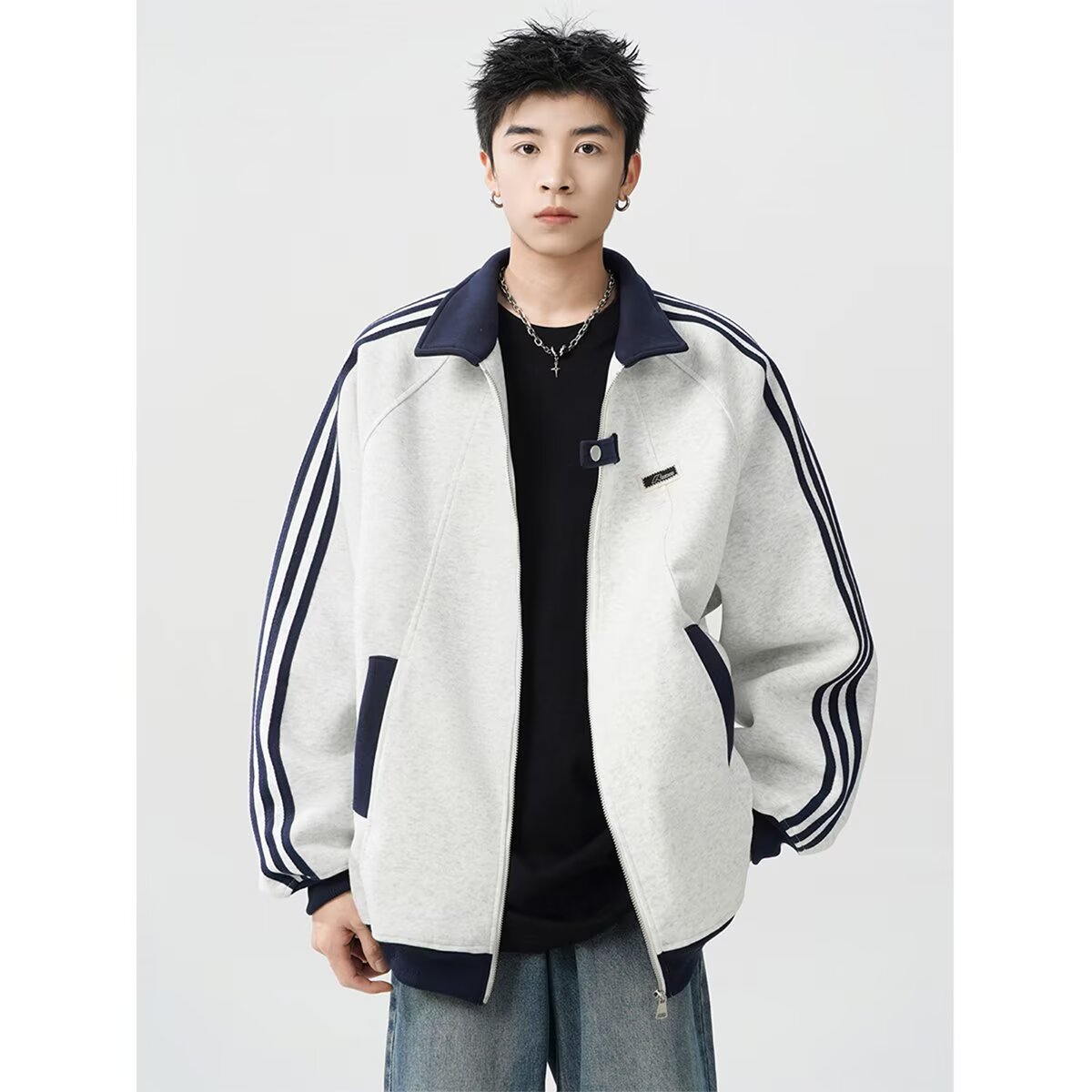【网4】美式三条杠外套男春季新款开衫撞色上衣潮牌A079-5017-P47,女装短外套,电商A079
