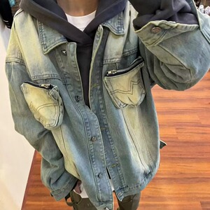 【54】做旧牛仔外套男潮牌高街拼接设计感宽松夹克A079-2115-P59图片