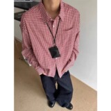 [006]翻领格子衬衫男女长袖宽松拼接衬衣外套A079-CS387-P31，男装衬衫，电商A079