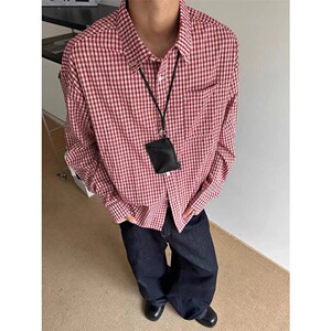[006]翻领格子衬衫男女长袖宽松拼接衬衣外套A079-CS387-P31图片