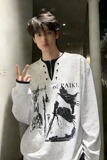 [003]假两件卫衣男女骑士古堡印花宽松长袖T恤A079-TX01-P40，男装T恤，电商A079