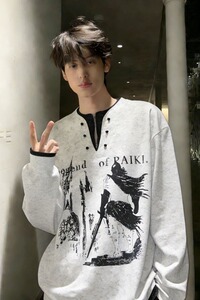 [003]假两件卫衣男女骑士古堡印花宽松长袖T恤A079-TX01-P40图片