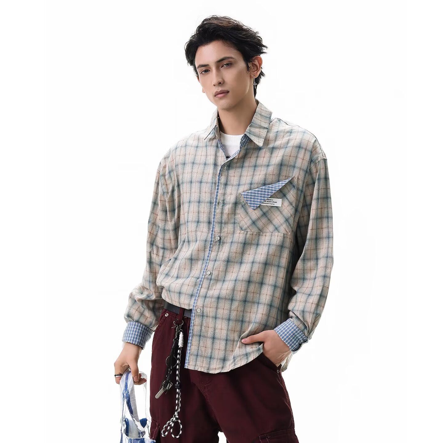 【网79】25格子衫男友风男士衬衫衬衫A079-B426-P44,男装衬衫,电商A079
