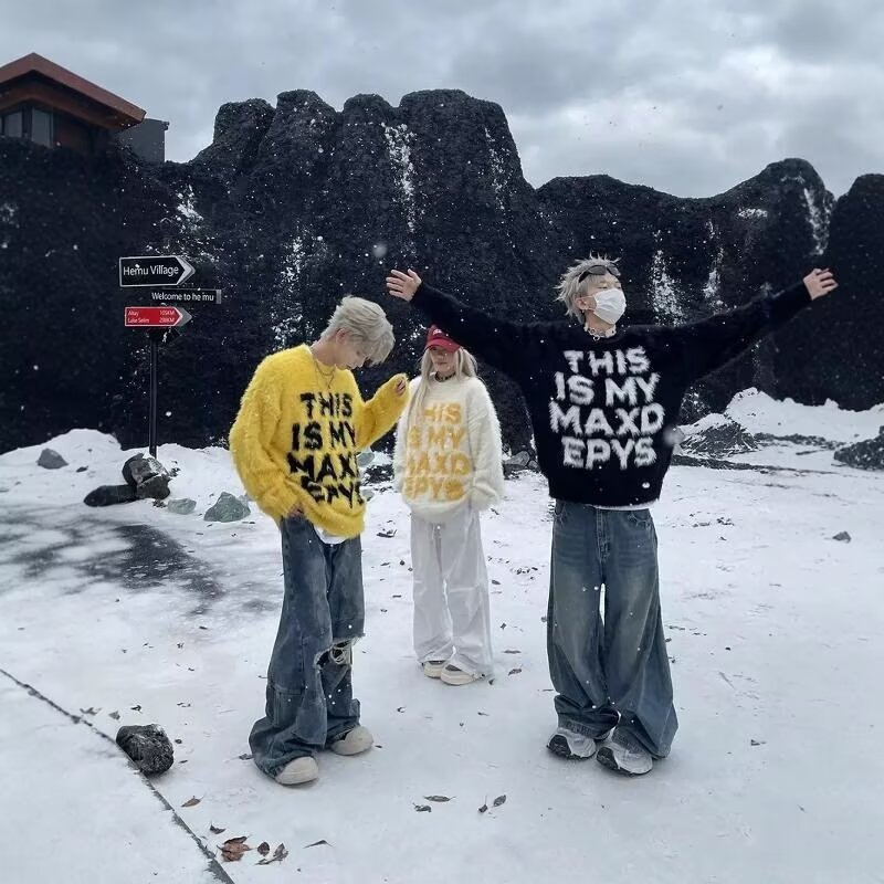 【网54】百搭圆领字母毛衣秋冬情侣款宽松A079-M523-P53,男装针织衫/毛衣,电商A079