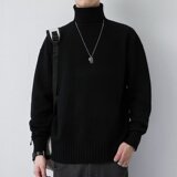 【网86】25可翻领高领毛衣男冬加绒加厚针织衫男A079-Y254-P45，男装针织衫/毛衣，电商A079
