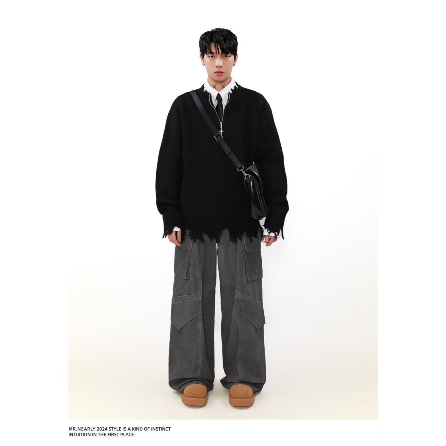 【网59】破坏毛衣男时尚痞帅宽松情侣毛边针织衫A079--M29-P47,男装针织衫/毛衣,电商A079