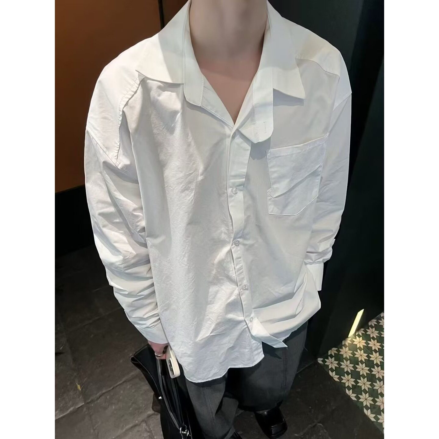 【256】2025宽松长袖外套潮流休闲百搭白衬衣A079-CS209-P34,男装衬衫,电商A079