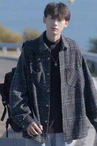 【249】5毛呢潮牌格子衬衫男长袖情侣百搭休闲外套A079-Y29-P51图片