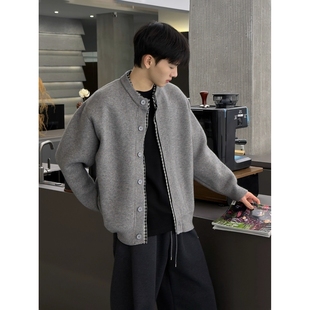 毛衣男秋冬季 格子拼接开衫 假两件针织衫 外套A079 P72 M203