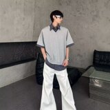 [012]休闲格子假两件polo衫短袖男宽松半袖T恤A079-D918-P35，男装T恤，电商A079
