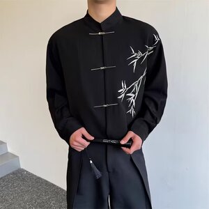 [006]绣花风衬衫男长袖休闲垂感痞帅衬衣发型师A079-CS909-P48图片
