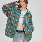 【网59】格纹长袖衬衫宽松休闲情侣衬衣外套A079-C264-P30，男装衬衫，电商A079