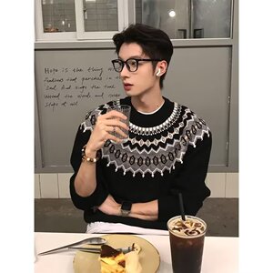 【网39】2025圆领针织衫男女宽松情侣休闲打底毛衣A079-M31-P48图片