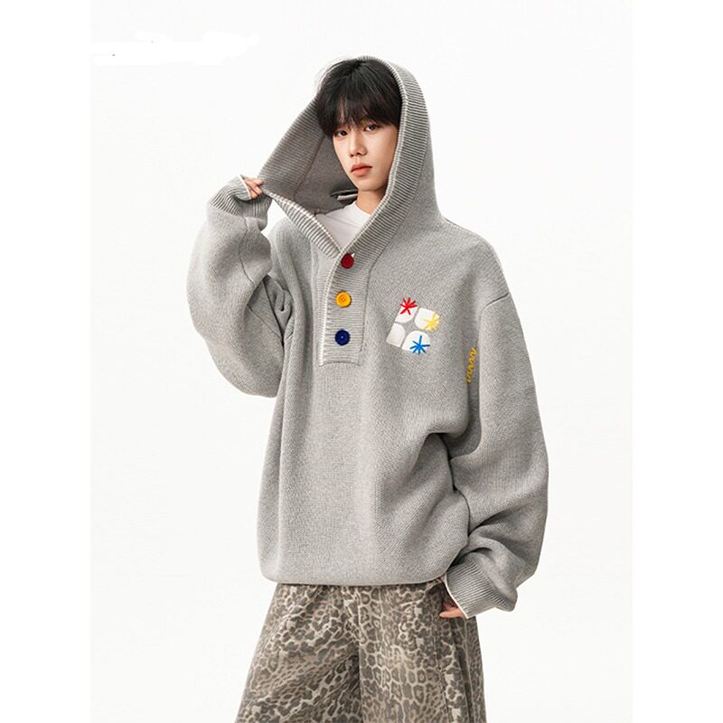 【243】连帽针织衫卫衣秋冬氛字母刺绣毛衣连帽衫A079-6555-P70,男装针织衫/毛衣,电商A079