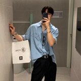 [006]水洗牛仔衬衫男短袖休闲工装口袋蓝色衬衣A079-C917-P45，男装T恤，电商A079