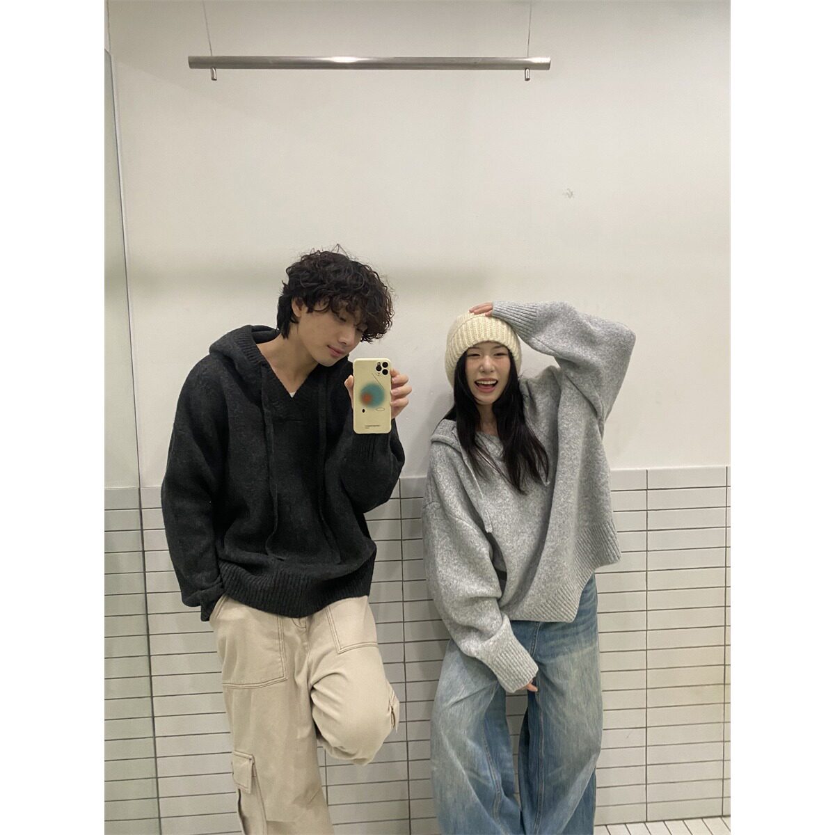 【网5】帽针织衫外套男秋季潮牌花灰色情侣毛衣A079-MY409-P63,男装针织衫/毛衣,电商A079