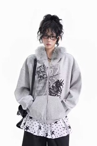【网136】25加厚毛领连帽卫衣开衫外套情侣款秋冬潮A079-W51-P53图片