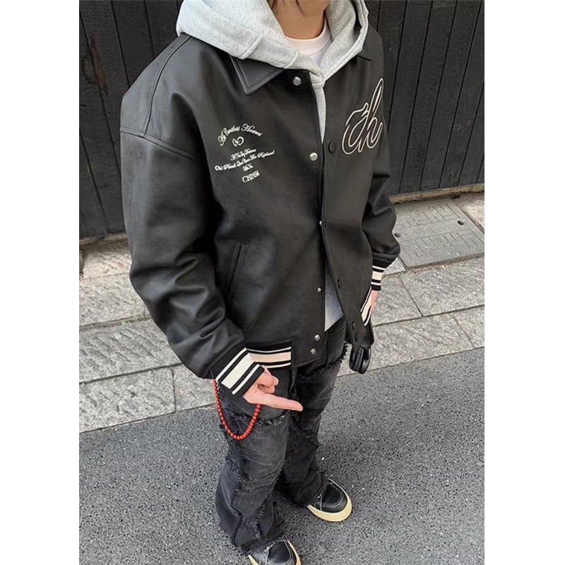 【77】5酒红色pu皮夹克外套飞行员棒球服男A079-3612-P67