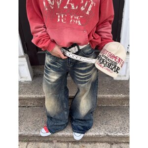 【002】5水洗做旧猫须阔腿弯刀牛仔裤男女新款A079-N1603-P56图片