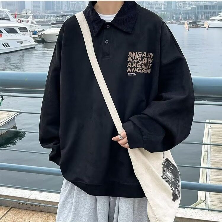 【9】5宽松加厚麂皮绒翻领Polo卫衣2025年高街A079-WY106-P40,男装卫衣,电商A079