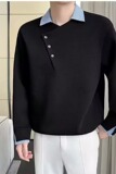 【网59】25假两件撞色拼接衬衫领长袖T恤男款A079-D640-P43，男装T恤，电商A079