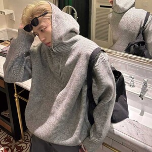 【002】连帽纯色毛衣针织衫男外套A079-MY114-P51图片