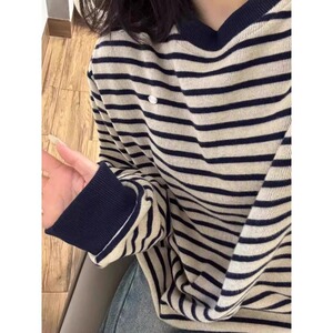 【295】条纹毛衣圆领针织衫卫衣女秋冬新款宽松A079-1269-P44图片