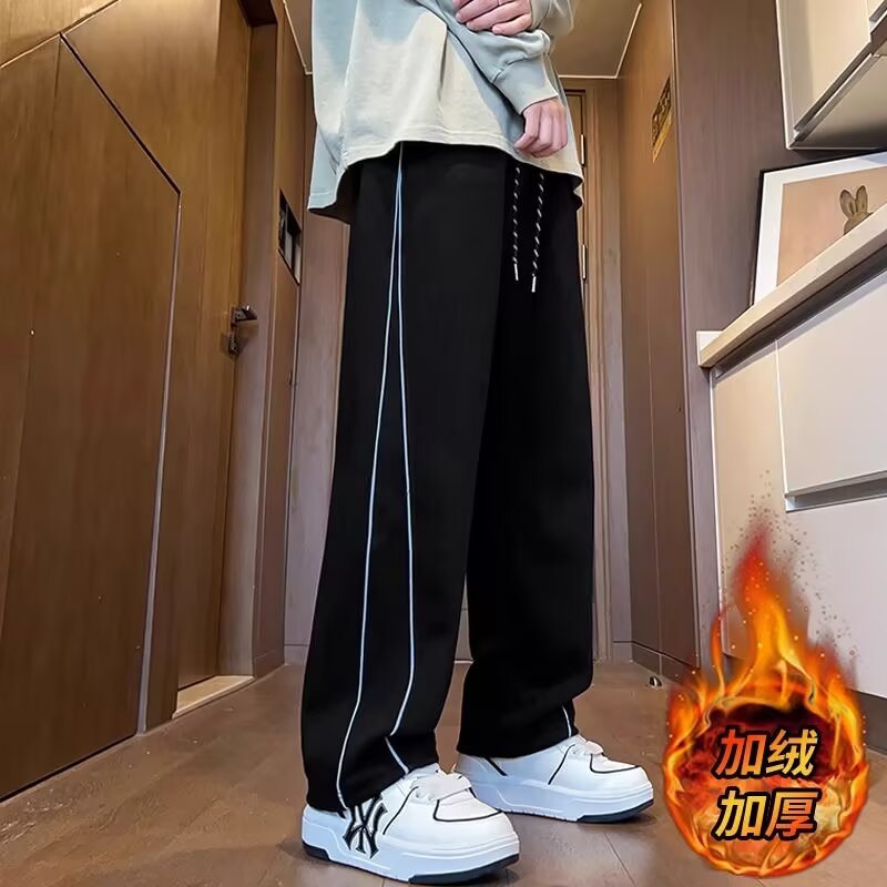 【002】加绒条纹阔腿休闲裤子男士潮流宽松直筒裤A079-K1560-P29，男装卫衣，电商A079