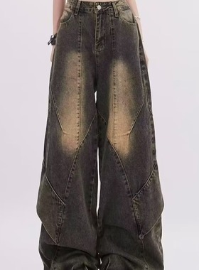 【175】直筒裤蓝色做旧微喇牛仔裤A079-K798-P57