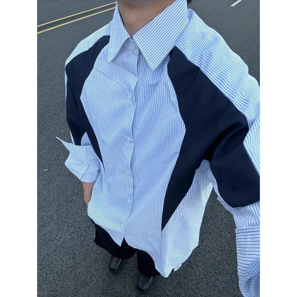 【网12】纹长袖衬衫男女宽松休闲衬衣A079-ZY48-P39,男装衬衫,电商A079