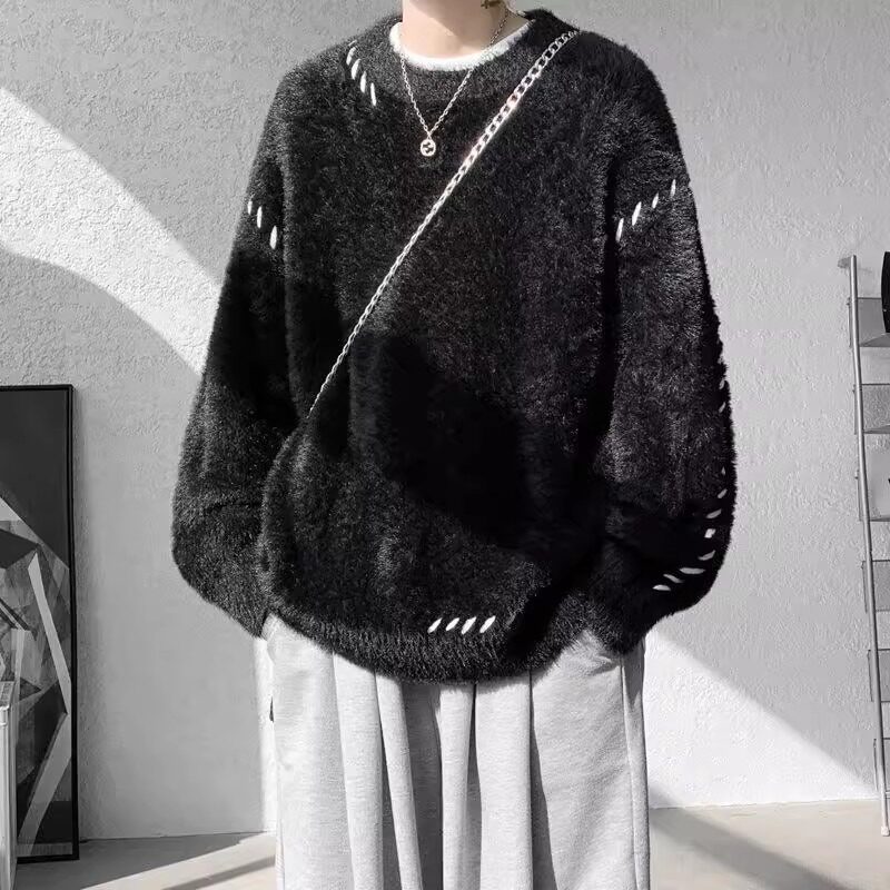 【网2】圆领毛衣男新款上衣宽松男生纯色外套A079-YM191-P55,男装针织衫/毛衣,电商A079