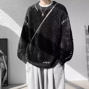 【网2】圆领毛衣男新款上衣宽松男生纯色外套A079-YM191-P55图片
