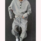 灰色美式复古亨利领毛衣男款冬季A079-M5010-P49，男装针织衫/毛衣，电商A079