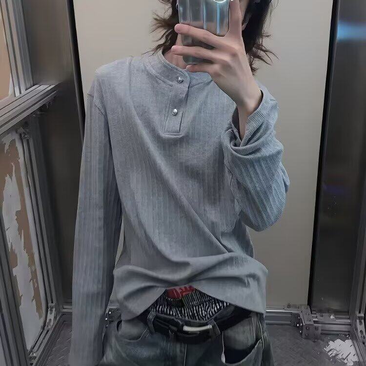 【218】5休闲针织弹力白色男款百搭立领长袖打底休A079-T50-P48图片