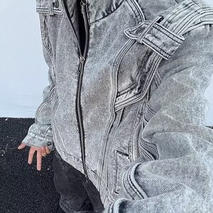 【240】短款牛仔夹克男女新款做旧立领做旧上衣A079-JK321-P69图片