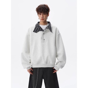 [004]格纹纽扣立领卫衣男款挺情侣短款外套A079-W408-P49图片
