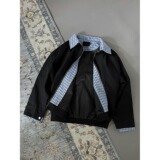 【网77】拼接翻领格纹假两件哈灵顿夹克外套男女A079-TK56-P51，男装夹克，电商A079