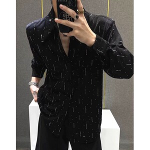 [006]男潮流休闲百搭烫钻宽松衬衫男纯色长袖衬衣A079-CS226-P42图片
