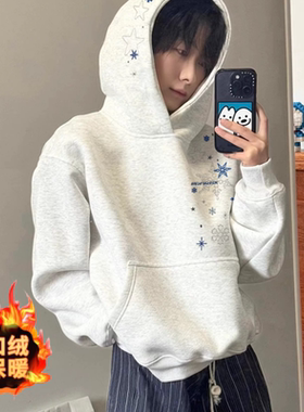 【52】加绒美式高街白灰色连帽卫衣男女秋冬季A079-WY883-P43